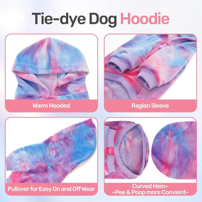 WOYYHO Premium Velvet Tie Dye Dog Hoodie & Sweatshirt - Soft Lightweight Pullover Dog Sweater for Small Medium Dogs, Cozy Dogs Sweater for Puppy Pitbull Dachshund Bulldog Multi Pink Purple XXL