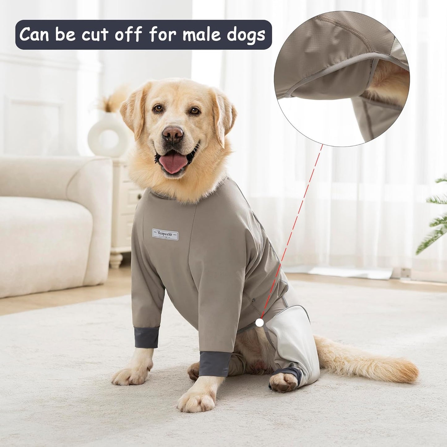 Dog Full Body Winter Coat, Waterproof Fleece Jacket for Small Medium Large Dogs Reflective Snowsuit with Zipper for Outdoor Skating (Beige, 3XL(Weight 33-53 lbs))