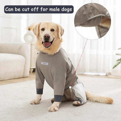 Dog Full Body Winter Coat, Waterproof Fleece Jacket for Small Medium Large Dogs Reflective Snowsuit with Zipper for Outdoor Skating (Beige, 7XL(Weight 100-138 lbs))