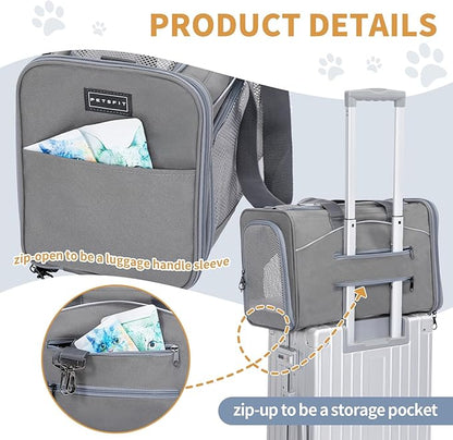 ‌Petsfit Airline Approved Pet Carrier for Small Dogs & Cats, 18x8x11 TSA Approved Carrier, with Removable Dual-Sided Padding (2-Way Placement) - Fits Under Most Airplane Seats, Escape Proof (Grey)