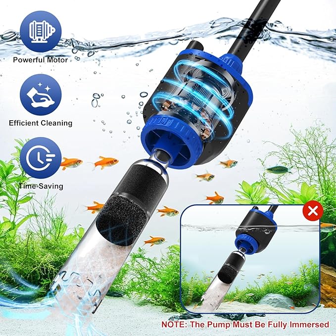 AQQA DC 36W Electric Aquarium Vacuum Gravel Cleaner 6-in-1 Multifunctional Fish Tank Cleaning Kit for Remove Dirt, Change Water, Wash Sand, Turtle Water Shower, Water Circulation with Adjustable Power