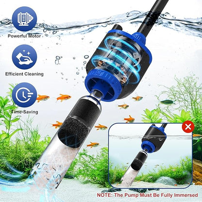AQQA DC 36W Electric Aquarium Vacuum Gravel Cleaner 6-in-1 Multifunctional Fish Tank Cleaning Kit for Remove Dirt, Change Water, Wash Sand, Turtle Water Shower, Water Circulation with Adjustable Power