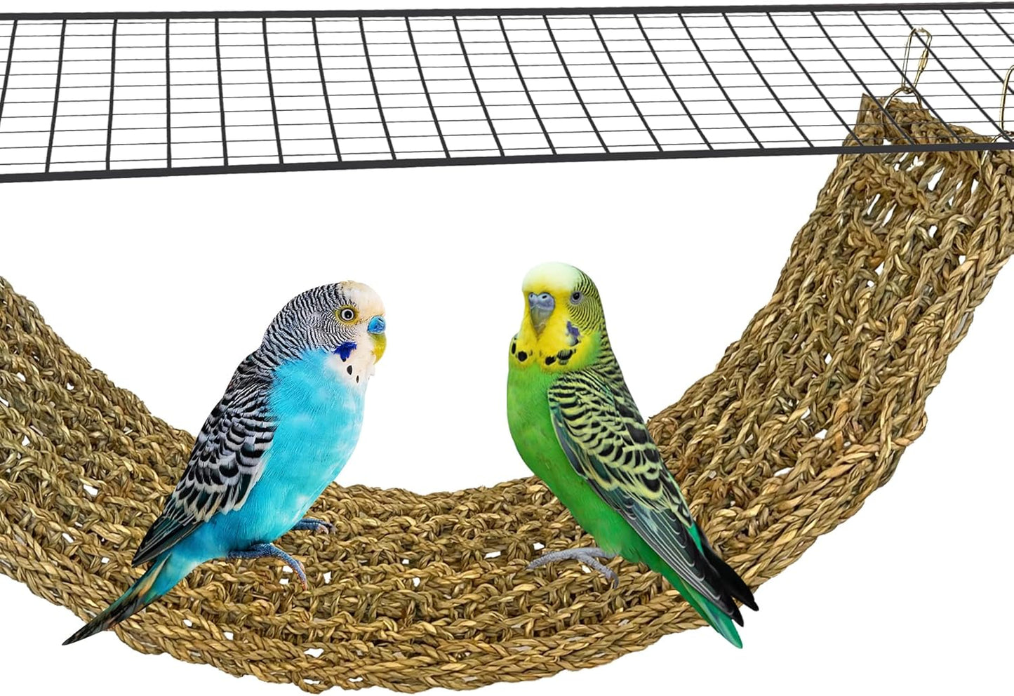 SIMENA Seagrass Mat for Birds, Natural Grass Woven Bird Net Hammock, Climbing Rope Ladder, Chew Toys for Parrots Lovebirds Cockatiels Conures Budgies, Cockatoos (Large)