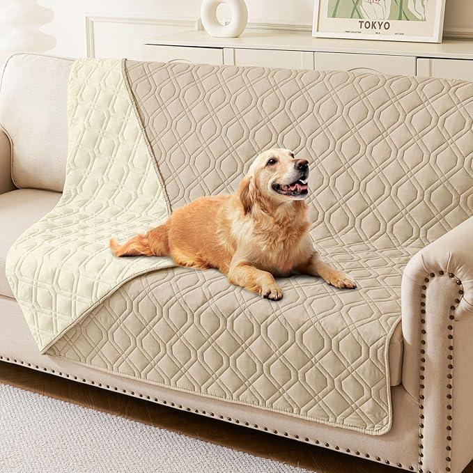 hyha Waterproof Dog Bed Blanket, Soft Pet Blankets, Waterproof Couch Cover for Dogs, Reversible Sofa Covers Washable for Furniture (52x82 Inch, Taupe/Beige)