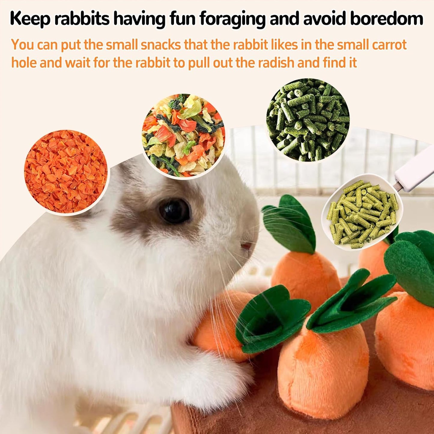 Hamiledyi Rabbit Foraging Toys Bunny Plush Puzzle Toy Carrots Snuffle Mat for Chinchilla Guinea Pig Ferret Rat Entertainment (Brown)