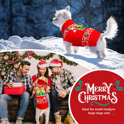 PETCARE Dog Christmas Sweater Clothes Cute Red Present Snowflake Xmas Dogs Costume Warm Knitted Puppy Sweaters Vest Christmas Dog Clothes Outfit for Small Medium Large Dogs Cats Pet Pullover