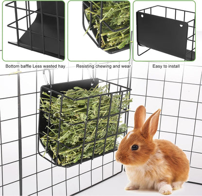 2PCS Rabbit Hay Feeder with Heavy-Duty Metal Frame Rabbit Hay Holder, Bunny Hay Feeder Guinea Pig Hay Holder,for Rabbits Guinea Pigs Bunny Chinchillas and Small Animals (Black)