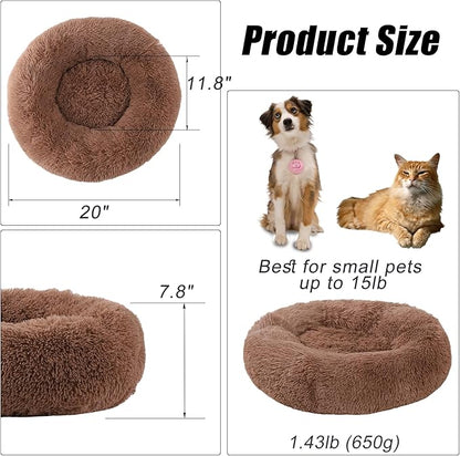 Small Dog Bed, Cat Beds for Indoor Cats, Calming Anti-Anxiety Donut Bed for Puppy and Kitten, Washable Round Fluffy Pet Bed for Small Dogs and Cats(Fits up to 15 lbs Pets)
