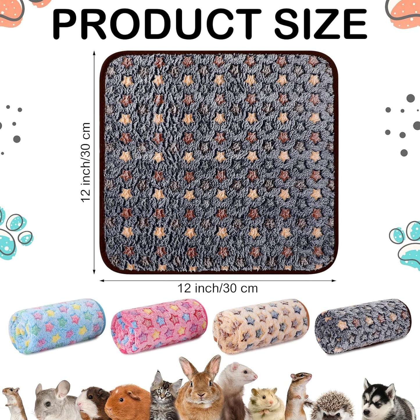 Tudomro 8 Pcs Guinea Pig Blankets Absorbent Washable Animal Fleece Bedding Cage Liners Waterproof Reusable Pet Pee Sleep Mat Pad Cover for Chinchilla Hamster Ferret(Star,12 x 12 Inch)