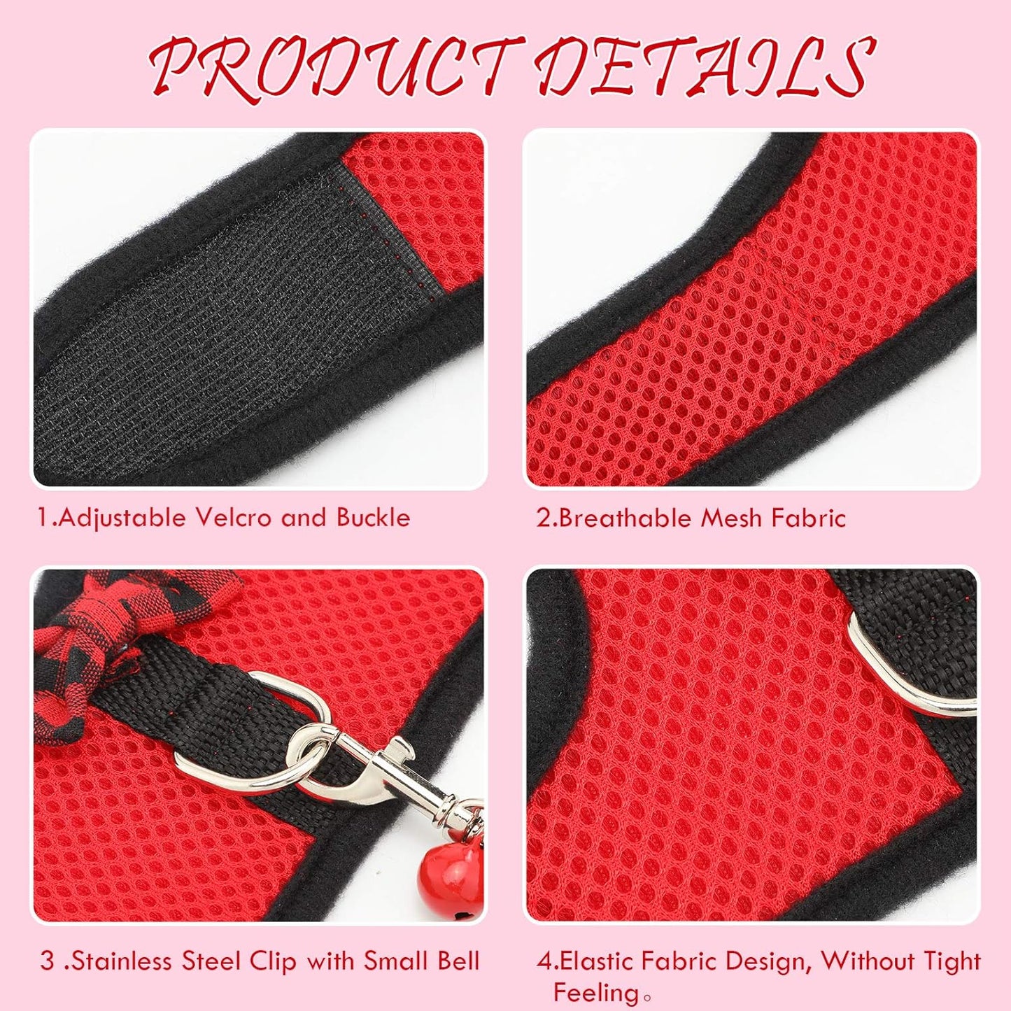 SATINIOR 2 Pieces Guinea Pig Bunny Harness Soft Mesh Hamster Rat Leash with Safe Bell, Ferret Pig Clothes and Leash Set for Hamster Ferrets Rats Bunny Guinea Chinchilla Teacup Chihuahua(S,Black, Red)