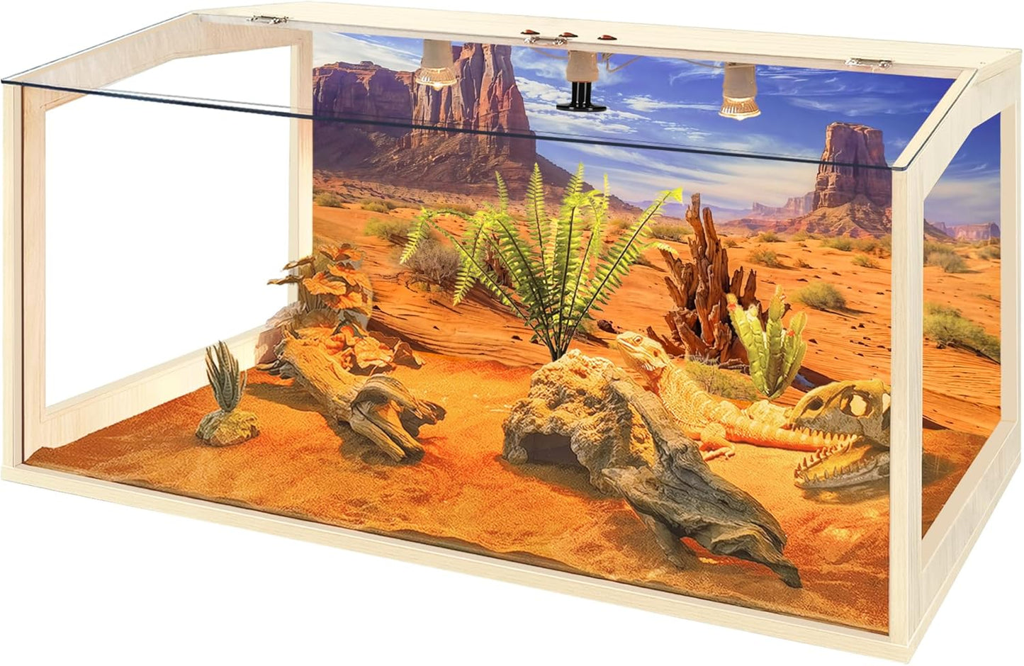 PROLEE Bearded Dragon Tank,Lizard Tank with Clear Tempered Glass Roof,Anti-Scratch Reptile Enclosure, Snake Tank and Reptile Tank,Built-in Light Fixtures with Switch (65 Gallons)