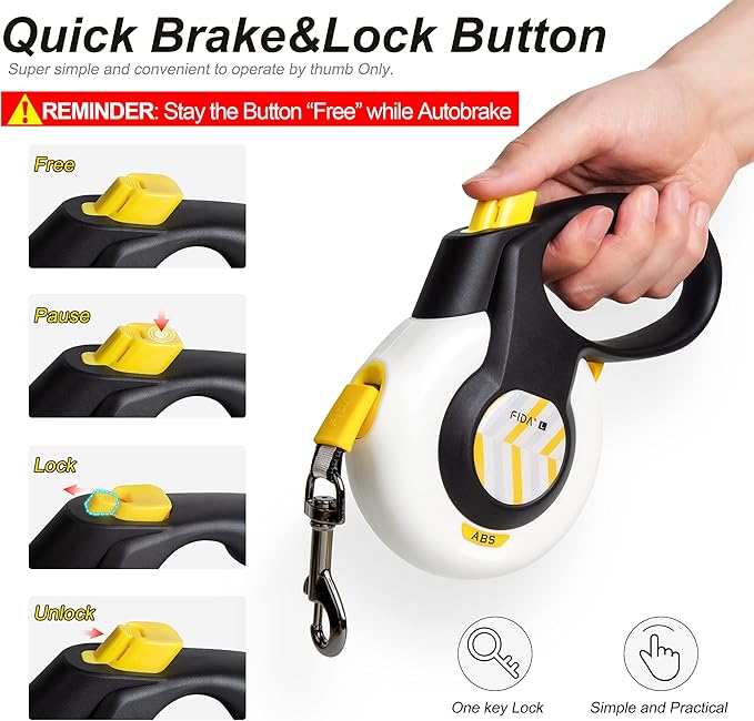 FIDA AutoBrake Retractable Dog Leash. Advanced Patented Design for Dog Pulling, 16 ft Heavy Duty No Pull Pet Walking Leash for Large Breeds. Tangle Free, Soft Grip, Large Size