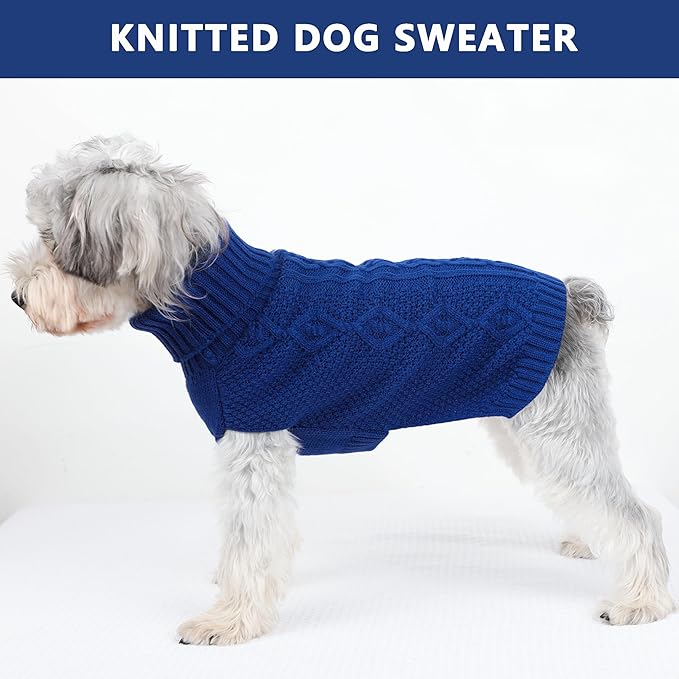 Dog Sweaters for Small Dogs Winter Dog Clothes Turtleneck Knit Puppy Sweater Warm Chihuahua Sweater Frenchie Solid Doggy Pullover Outfit (Navy Blue, X-Small)