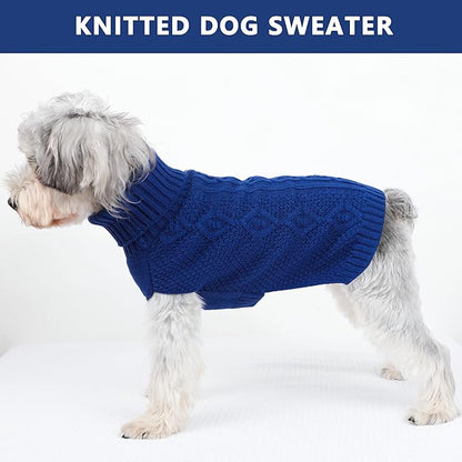 Dog Sweaters Small Dog Clothes Winter Turtleneck Puppy Sweater Warm Pet Cat Sweater Doggy Pullover Outfit with Twisted Design XS~XL(Navy Blue, X-Large)