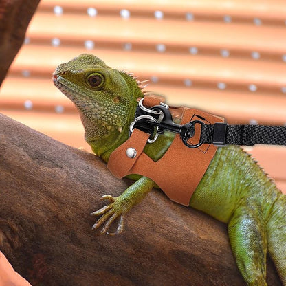3 Pack Adjustable Harness and Leash Set Soft Leather Lizards Harness Small Animal Traction Rope Strap Bearded Dragon Lizard Training Walking Vest for Reptiles Squirrel Lizard Chinchilla