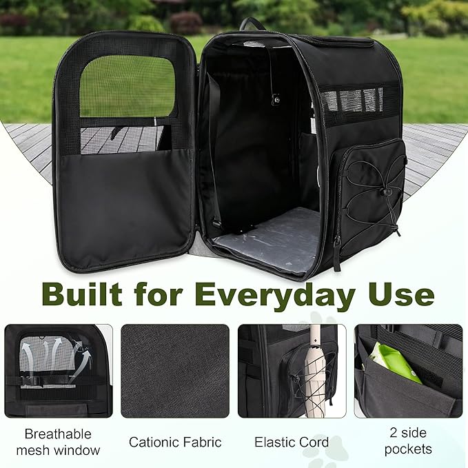 Dog Carrier Backpack for Small Dogs – Breathable and Comfortable Pet Travel Bag with, Safety Buckle and Adjustable Straps, Ideal for Hiking and Outdoor Adventures, Standard Pad, Black