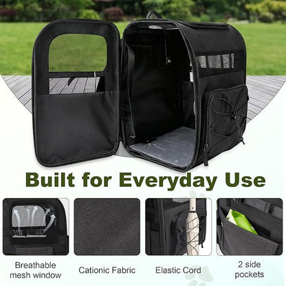 Dog Carrier Backpack for Small Dogs – Breathable and Comfortable Pet Travel Bag with, Safety Buckle and Adjustable Straps, Ideal for Hiking and Outdoor Adventures, Standard Pad, Black