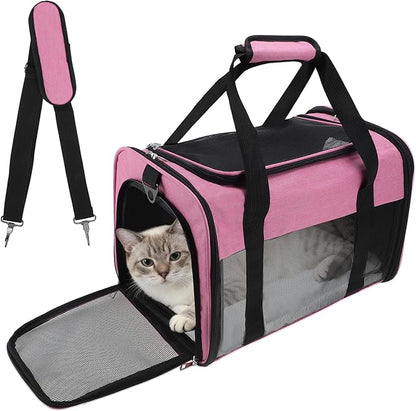 Pet Carrier, Breathable Mesh Design, Soft Cat Carrier with Shoulder Strap, Comfortable Travel Solution, Pink