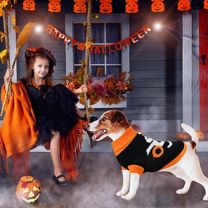 2Pcs Halloween Dog Sweaters Kitten Cat Knitwear Puppy Cat Halloween Pumpkin Ghost Sweater Pet Halloween Sweater Clothes Outfit Costume for Kittens Cats Puppies Small Medium Dogs XXL