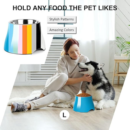 Dog Bowls,Cone Friendly Non Slip Single Dog Bowl with Stainless Steel Inner, Raised Bowls for Small and Medium Dogs Spaniel Dogs Long Ear, High Capacity, L/3 Cups Blue