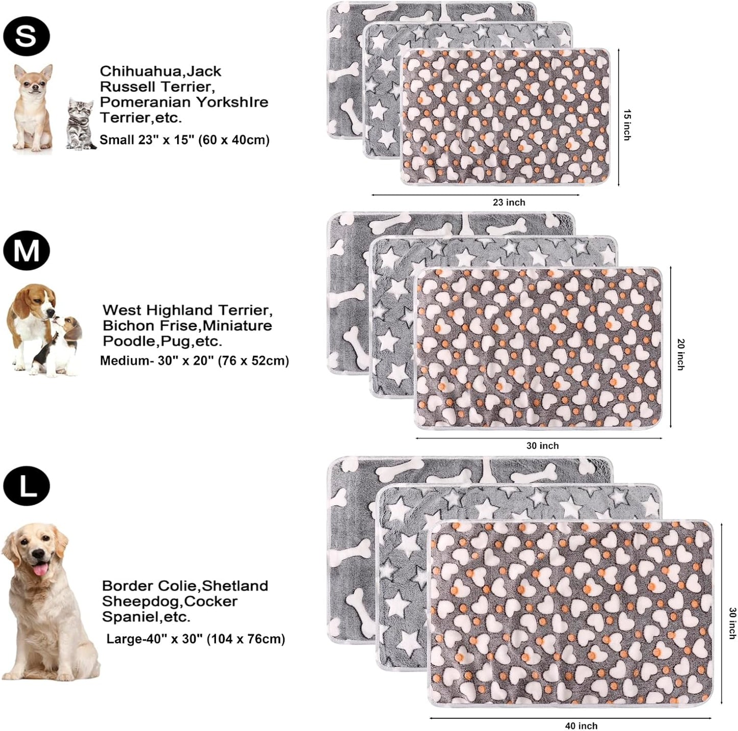 3 Pack Cat and Dog Blanket Soft & Warm Fleece Flannel Pet Blanket, Great Pet Throw Sleep Mat for Puppy Cats Small Dogs Cute Star/Love/Bone (Small 23" x 15")