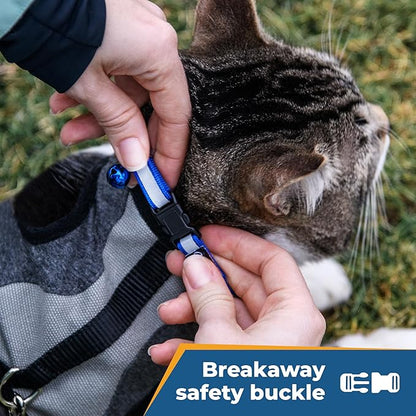 GoTags Personalized Reflective Cat Collars, Engraved Custom Cat Collar with Name and Phone Identification, Breakaway Collar with Safety Release Buckle and Bell, Adjustable for Cats and Kitten, (Blue)