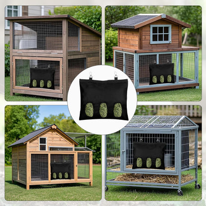 2 Pcs Rabbit Hay Feeder,Guinea Pig Hay Feeder,13×10.8 Inch Guinea Pig Bag,Small Animal Feeding Bag for Rabbits, Hamsters, Hedgehogs (3 Holes,Black)