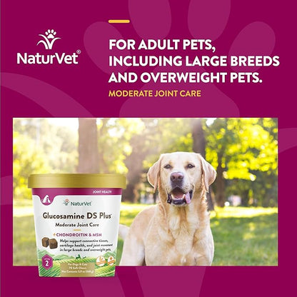 NaturVet – Glucosamine DS Plus - Level 2 Moderate Care – Supports Healthy Hip & Joint Function – Enhanced with Glucosamine, MSM & Chondroitin – for Dogs & Cats–70 Soft Chews