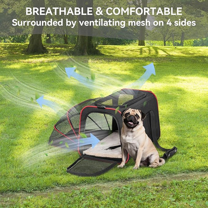 Petsfit Expandable Dog Carrier Large Cat Carrier, Soft-Sided Portable Collapsible Pet Travel Carrier for Kittens, Puppies or Small Animals, 19 x12x12 Inches, Black