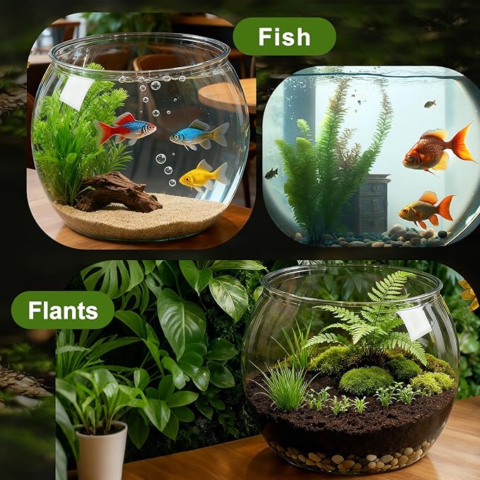 Geelin 3 Gallon Plastic Fish Tank Large Bowl Shatterproof with Crystal Clear Clarity for Terrarium, Flower Vase Centerpiece Gift for Fish Lovers(Round)