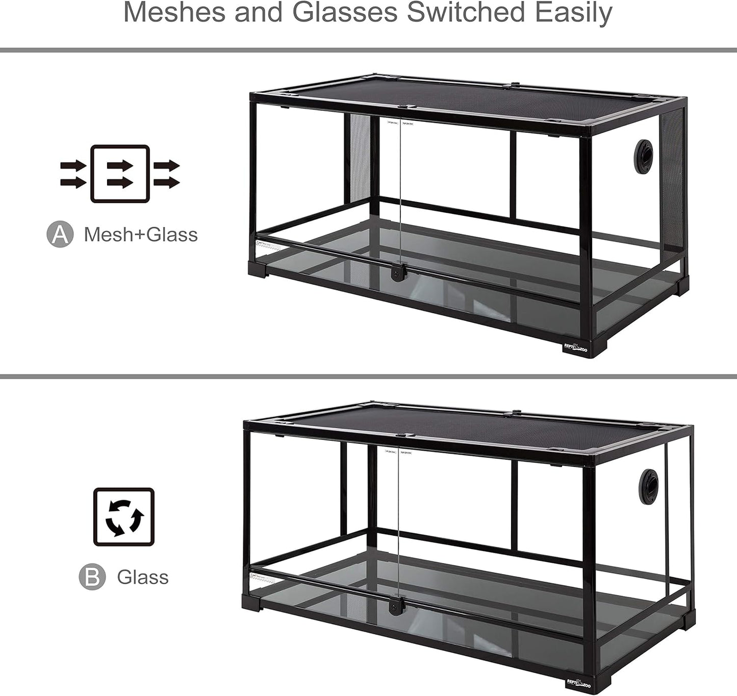 REPTI ZOO 50 Gallon Reptile Glass Tank Terrarium 2 in 1 Side Meshes and Side Glasses Double Hinge Door with Screen Ventilation Tempered Glass 36" x 18" x 17.75"