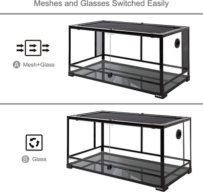 REPTI ZOO 50 Gallon Reptile Glass Tank Terrarium 2 in 1 Side Meshes and Side Glasses Double Hinge Door with Screen Ventilation Tempered Glass 36" x 18" x 17.75"