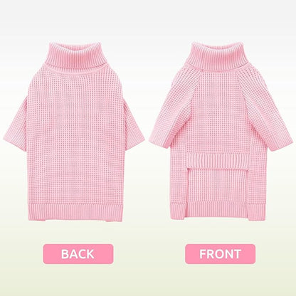 Queenmore Dog Sweaters for Large Dogs, Long Sleeve Warm Dog Sweaters, Turtleneck Knitted Pullover Pet Clothes, XL Dog KintSweater, Cat Knitwear, Pink XL