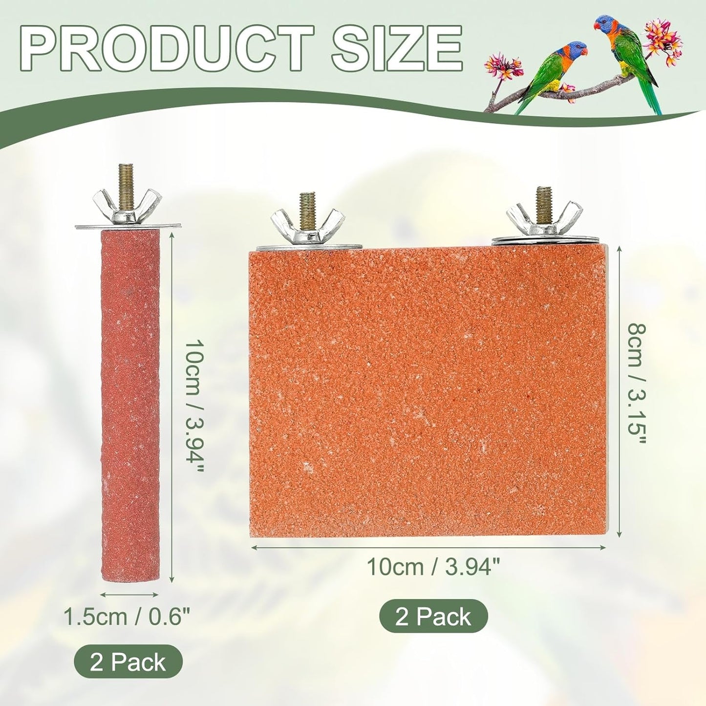 Bird Perch Stand, Wooden Parrot Perch Stand Toy, Paw Grinding Stick, Bird Cage Accessories, 3.94 x 3.15in (Orange, 2 Pcs) Birds Toys Intended for Cage/Parakeets/Conure/Budgie