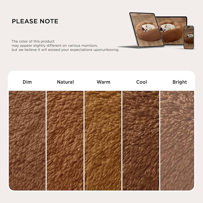 Bedsure Calming Dog Bed for Medium Dogs - Donut Washable Medium Pet Bed, 30 inches Anti-Slip Round Fluffy Plush Faux Fur Cat Bed, Fits up to 45 lbs Pets, Copper