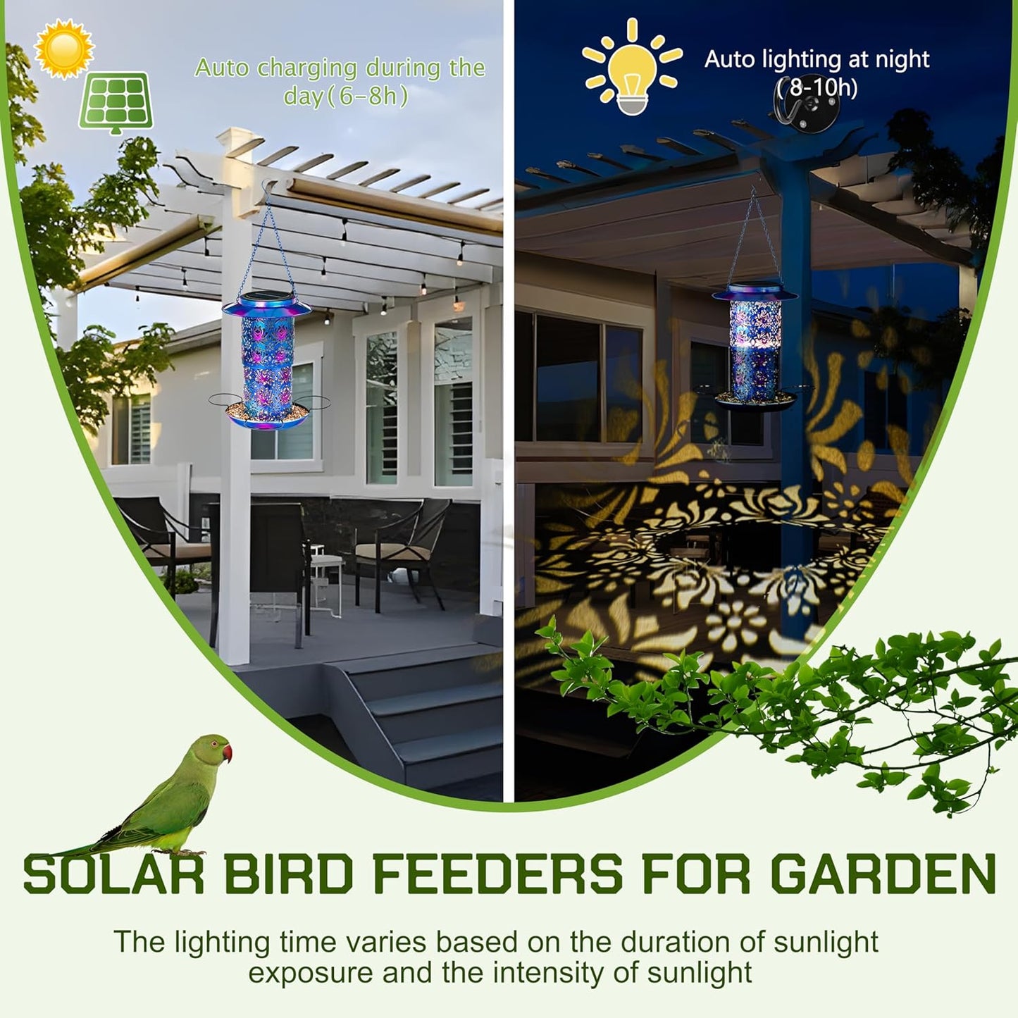 XDW-GIFTS Bird Feeder for Outdoors Solar Hanging Bird Feeder Bird House with Cardinal Feeder Large Capacity Metal Wild Bird Feeder for Garden Decor Unique Gifts & Patio Decor (Blue, 10.5 INCH)