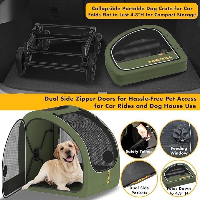 PAWZIDEA Large Dog Stroller with Detachable Carrier, Portable Dog Crate for Car Travel, Multiple Pet Strollers for Medium Dogs up to 80lbs, Adjustable Handle, All-Terrain 9” Wheels, Storage Organizer