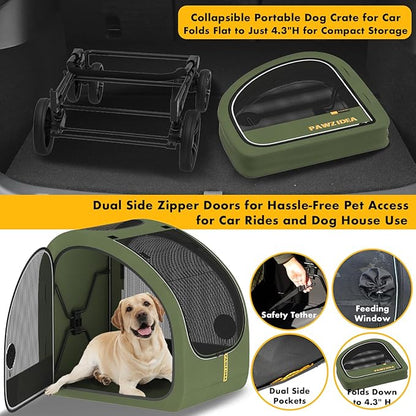 PAWZIDEA Large Dog Stroller with Detachable Carrier, Portable Dog Crate for Car Travel, Multiple Pet Strollers for Medium Dogs up to 80lbs, Adjustable Handle, All-Terrain 9” Wheels, Storage Organizer