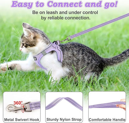 Cat Harness and Leash for Walking Escape Proof, Adjustable Kitten Vest Harness Reflective Soft Mesh Puppy Harness for Outdoor, Comfort Fit, Easy to Control (Purple, S)