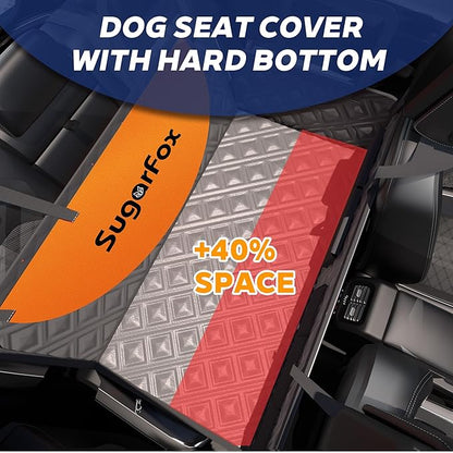 Dog Back Seat Extender & Car Seat Cover - Upgraded PU Leather, Hard Bottom Holds 400lbs, Waterproof Anti-Scratch Dog Hammock for Cars, SUVs, Trucks | Easy to Clean + Pets Safety Belt（GRAY-XL）