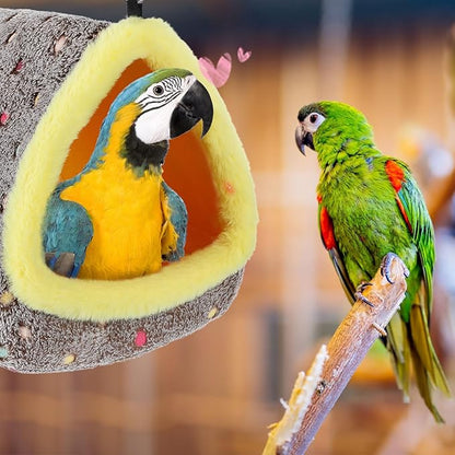 MEWTOGO Large Warm Bird Nest House - Cozy Bird Bed for Cage with Mat, Hanging Hammock Shed Hideaway Hut for Macaw African Grey Amazon Parrots