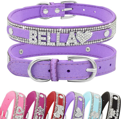 Crystal Dog Collar Personalized with Bling Name,Custom Sparkling Rhinestones Dog Collar for Small Medium Large Dog (XS,Purple)