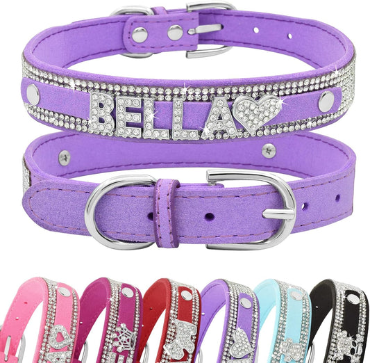 Crystal Dog Collar Personalized with Bling Name,Custom Sparkling Rhinestones Dog Collar for Small Medium Large Dog (XS,Purple)