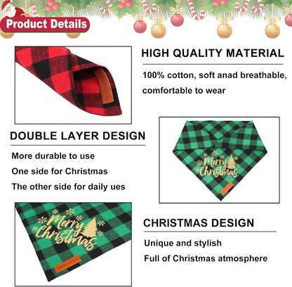 ADOGGYGO 2 Pack Dog Bandana Christmas Classic Plaid Triangle Pet Scarf Bibs Kerchief Merry Christmas Bandanas for Small Dogs Pets (Small)