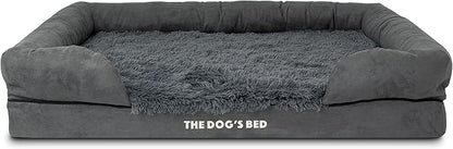 The Dog’s Bed, XL Grey Fur,Memory Foam, Pain Relief: Arthritis, Hip & Elbow Dysplasia, Post Surgery, Lameness, Supportive, Calming, Waterproof Washable Cover