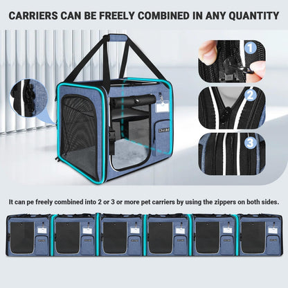 Petskd Combinable Large Cat Carrier with Litter Box for Car Travel, 19"x17"x18" Portable Soft Pet Carrier for 2 Small Cats with Safty Zipper Locks for Vet