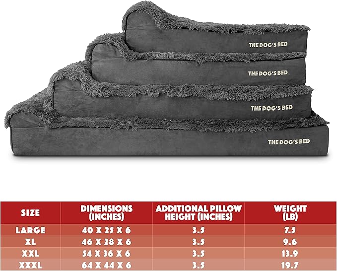 The Dog’s Bed Orthopedic Headrest Dog Bed XXXL Fur Grey, Memory Foam, Pain Relief for Arthritis, Hip & Elbow Dysplasia, Post Surgery, Lameness, Supportive, Waterproof Washable Cover