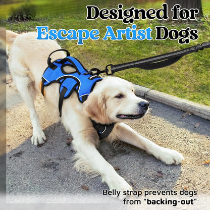 rabbitgoo Escape Proof Dog Harness, Soft Padded Full Body Pet Harness, Reflective Adjustable No Pull Vest with Lift Handle and Leash Clip for Large Dogs Walking Hiking Training, XL, Blue