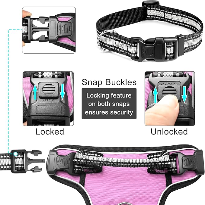WINSEE Dog Harness No Pull, Pet Harnesses with Dog Collar, Adjustable Reflective Oxford Outdoor Vest, Front/Back Leash Clips for Small, Medium, Large, Extra Large Dogs, Easy Control Handle for Walking