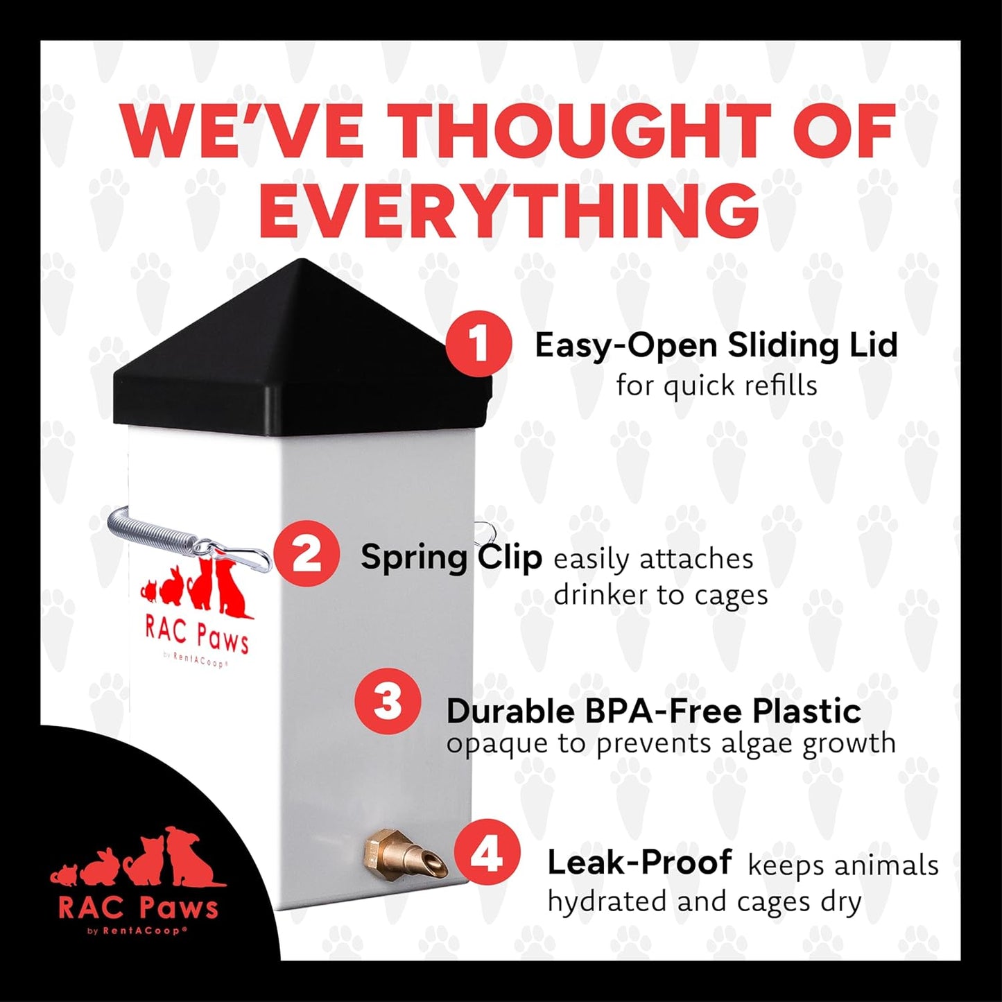 RentACoop 32oz(1L) Small Animal Drinker with No-Drip Brass Nozzle - Suitable for Small Pets, Bunnies, Hamsters, Guinea Pigs, Hedgehogs, Rabbits, Chinchillas, Mice and Rats